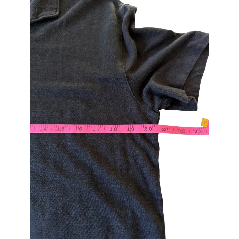 Banana Republic Mens Black Slub Linen Polo Shirt Large Short Sleeve Preppy